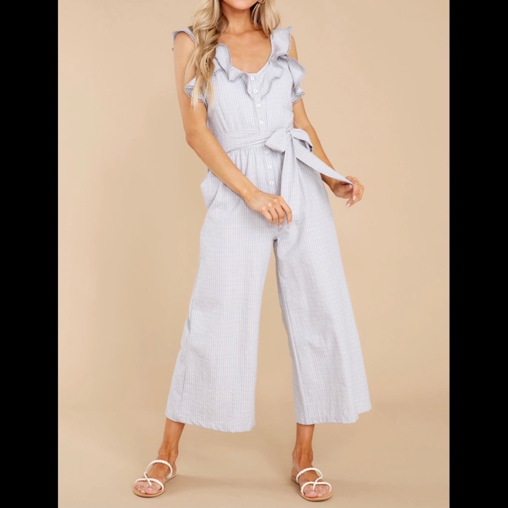 NWT Women’s Grey Striped Jumpsuit, Size Small